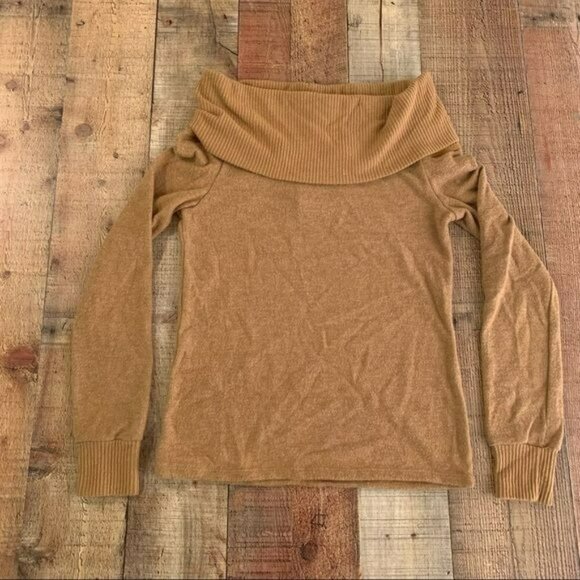 Juniper Cozy Rib Mix Off-Shoulder Whiskey Sweater By Project Social T Size S - Picture 1 of 11